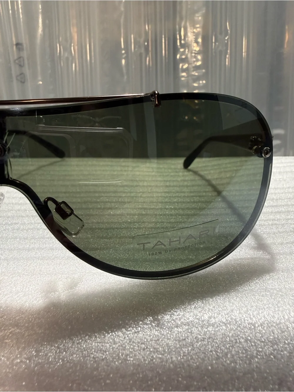 Tahari Men’s TM136 MBRN Shield Wrap Sunglasses Matte Brown Frame Green Lens